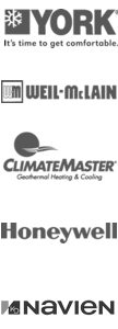 York, Weil-McClain, ClimateMaster, Honeywell, Navien logos