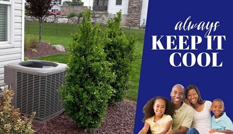 Choose Hannabery for all of your HVAC needs. air conditioner and a family