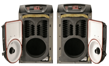 Weil-McLain UO Ultra shown with left opening and right opening burner doors. Weil-McLain UO Ultra Boiler with swing-away door opened