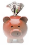 A high-efficiency water heater saves money piggy bank