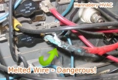 Hannabery HVAC recommends having your furnace, air conditioner, heat pump, or boiler serviced annually for safety and efficiency. melted furnace wire