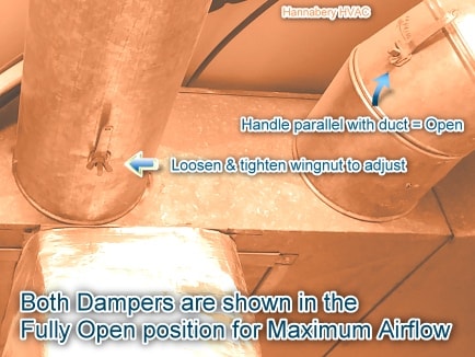 Dampers do not need to be fully opened or closed, they can be adjusted however you like. duct damper handles shown in fully open position