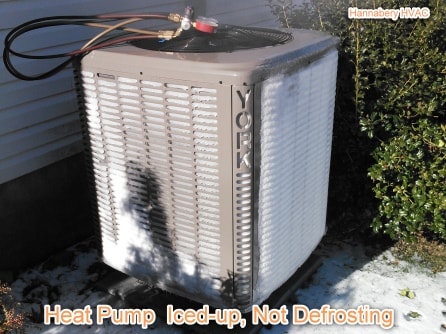 heat pump not working properly due to a defrost problem. heat pump iced up