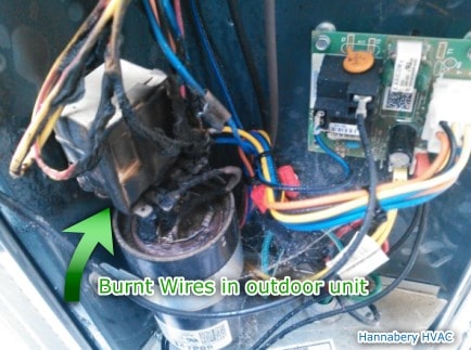 burnt wires in outdoor unit