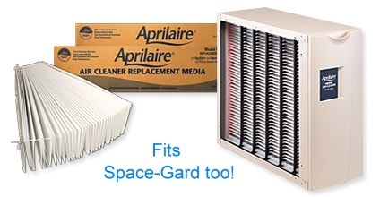 Aprilaire non-electric air cleaner media should be replaced once or twice per year. Space-Gard, Aprilaire High Efficiency Air Cleaner with media replacement