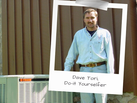 Dave Tori used our HVAC Do-it-Yourself Program to install his own air conditioning system. Man standing next to air conditioner