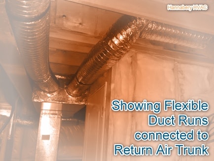 Return Air Trunk, ductwork, and flexible ducts pulling air from different rooms in the home. flex duct hooked-up to return trunk